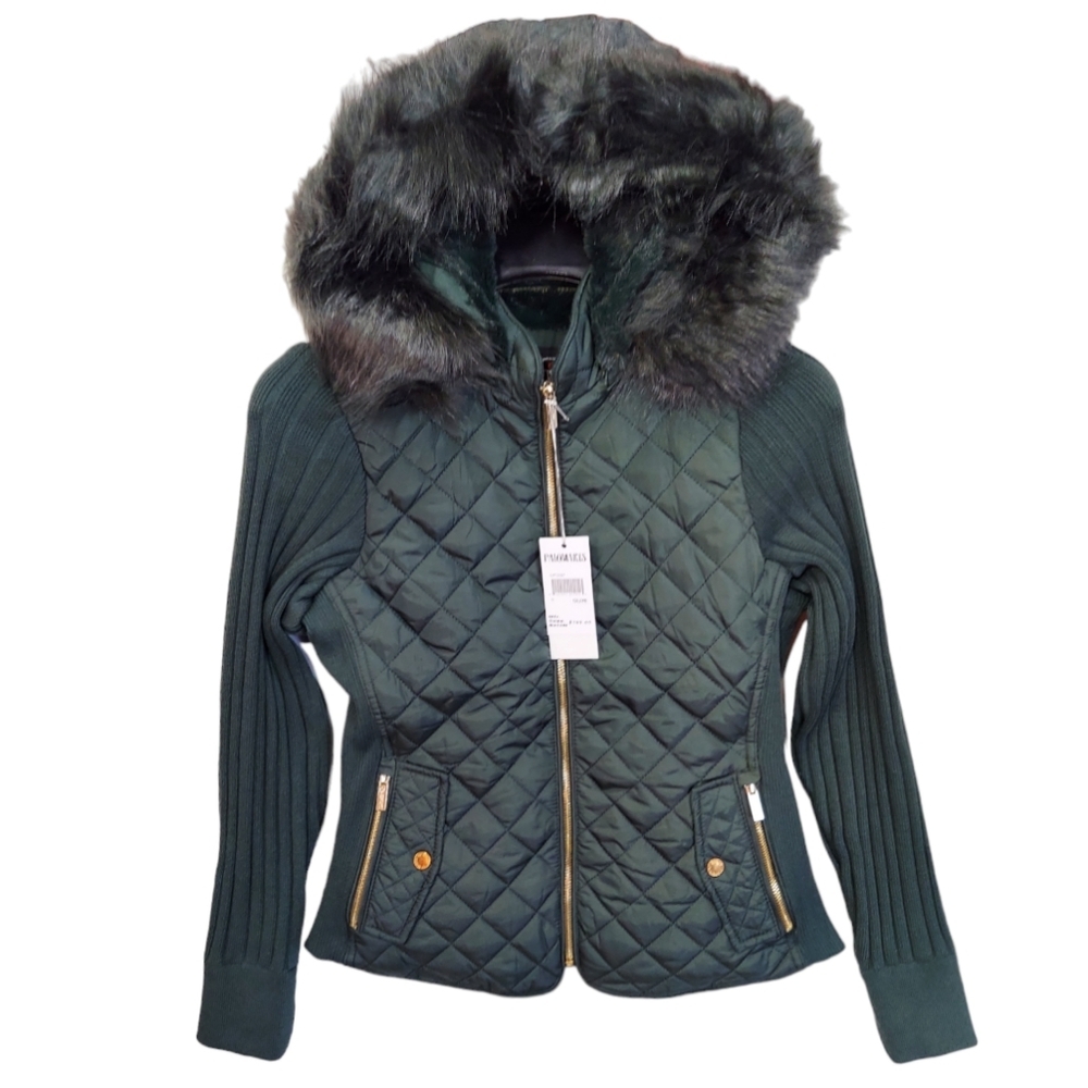 Palomares Sports Quilted Jacket Womens Green Stretch Side Winter Coat Warm New - Picture 2 of 15